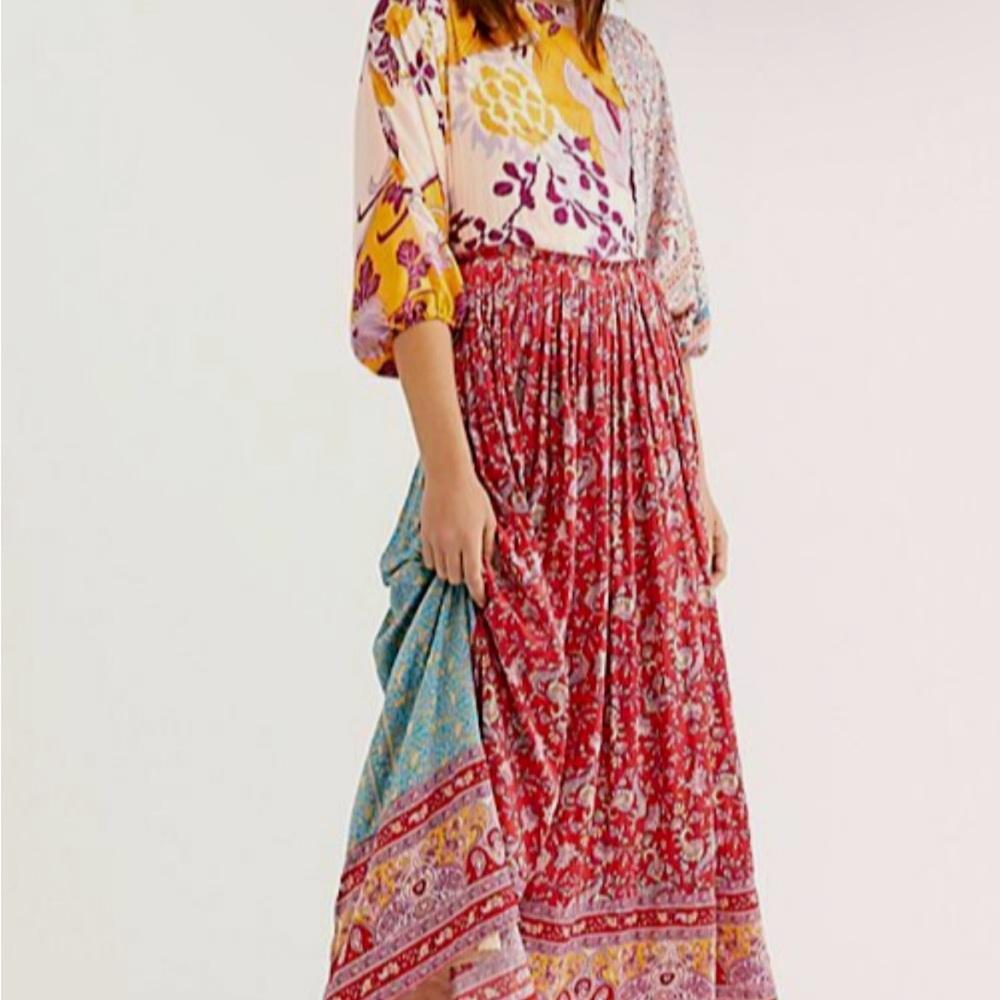 Free People Red and Blue Floral Maxi Skirt